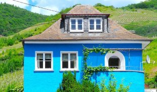 bright blue villa